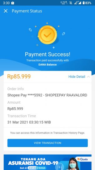 transaksi sukses