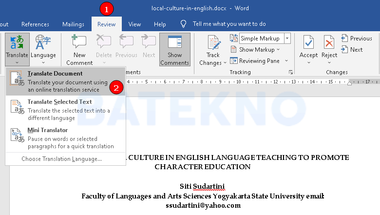 cara menerjemahkan dengan microsoft word