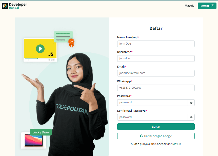 proses pendaftaran program beasiswa devhandal batch 1